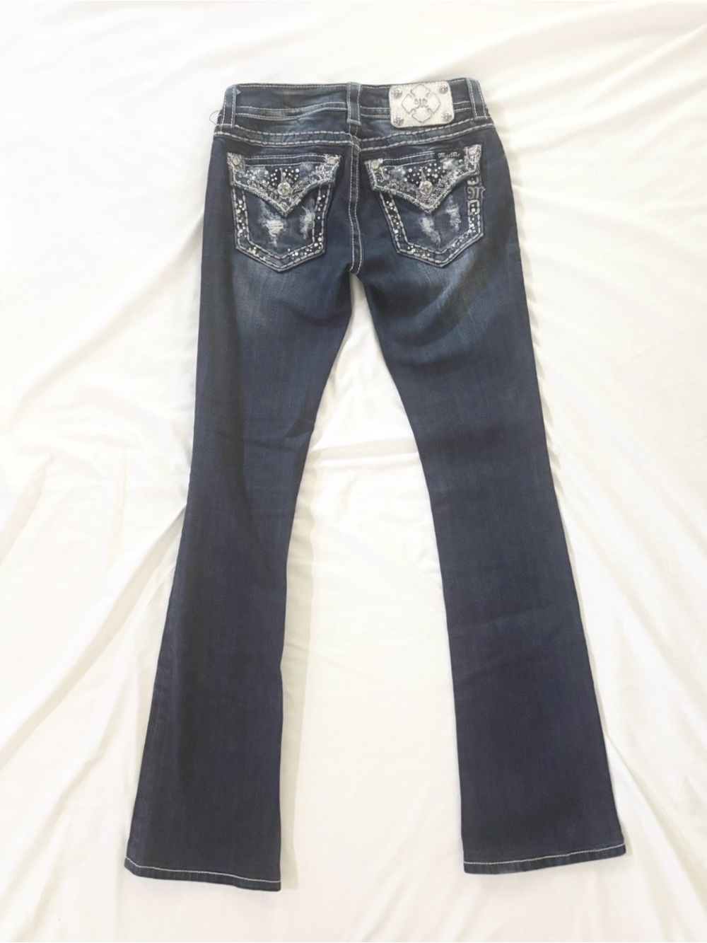 Miss Me Dark Blue Signature Boot Jeans with Embellished Back Pockets - Picture 3 of 9